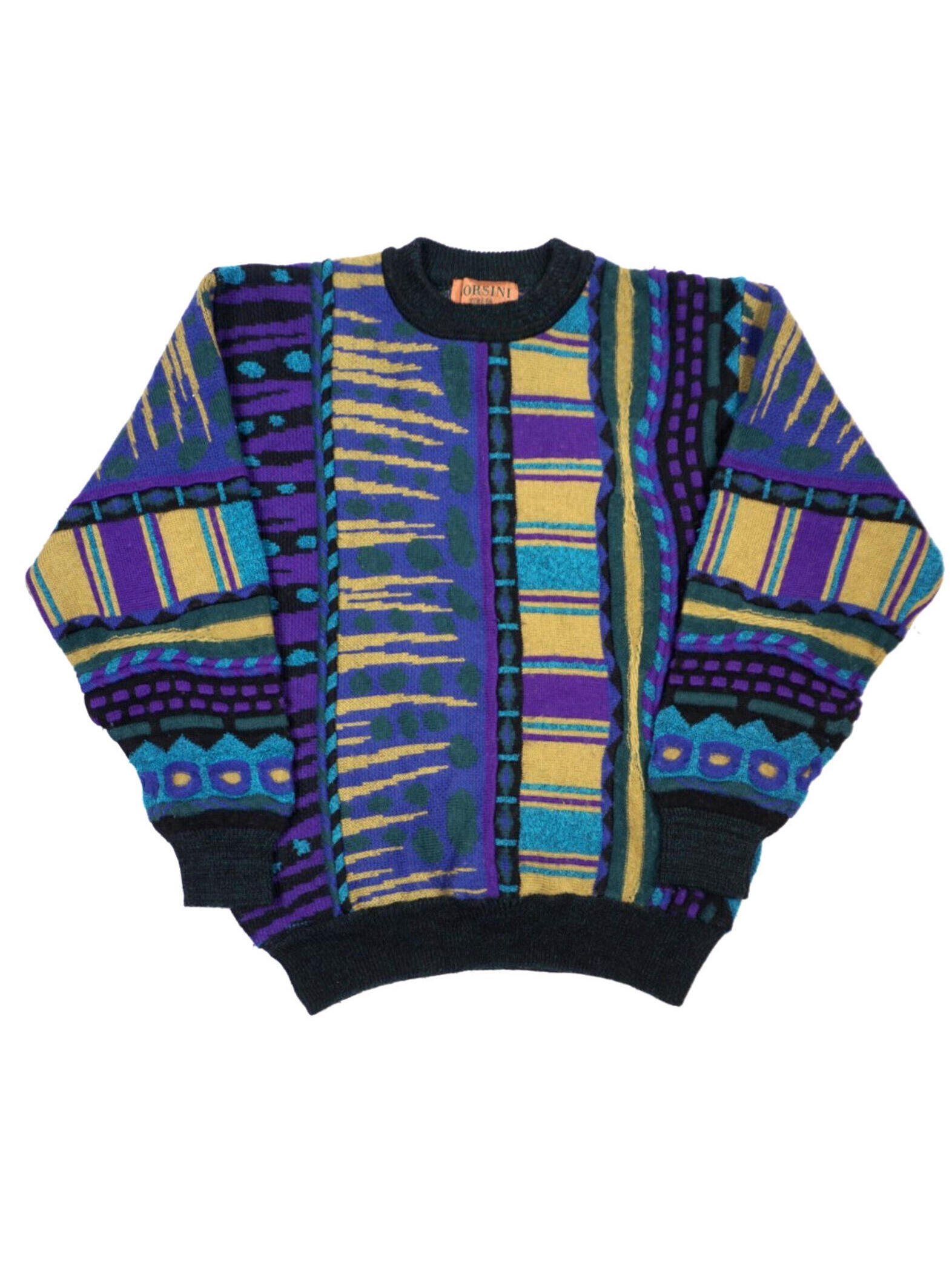 Vintage 90s Coogi Style 3d Knit Sweater Medium Mens Cosby Biggie Hip Hop Rap